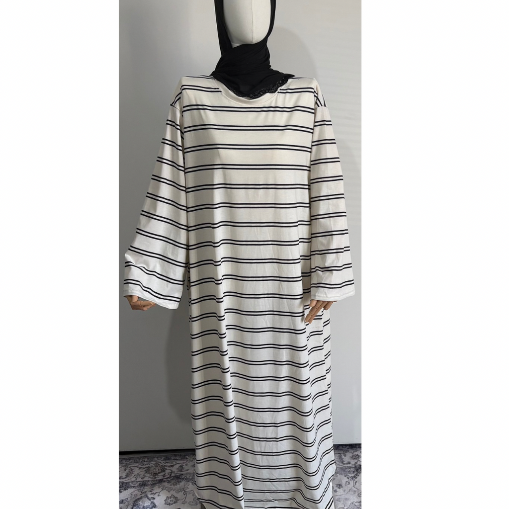 Striped Abaya Dress 95% Cotton Comfortable & Stylish Design for Everyday Wear with Pockets One Size Fits UK 8-18