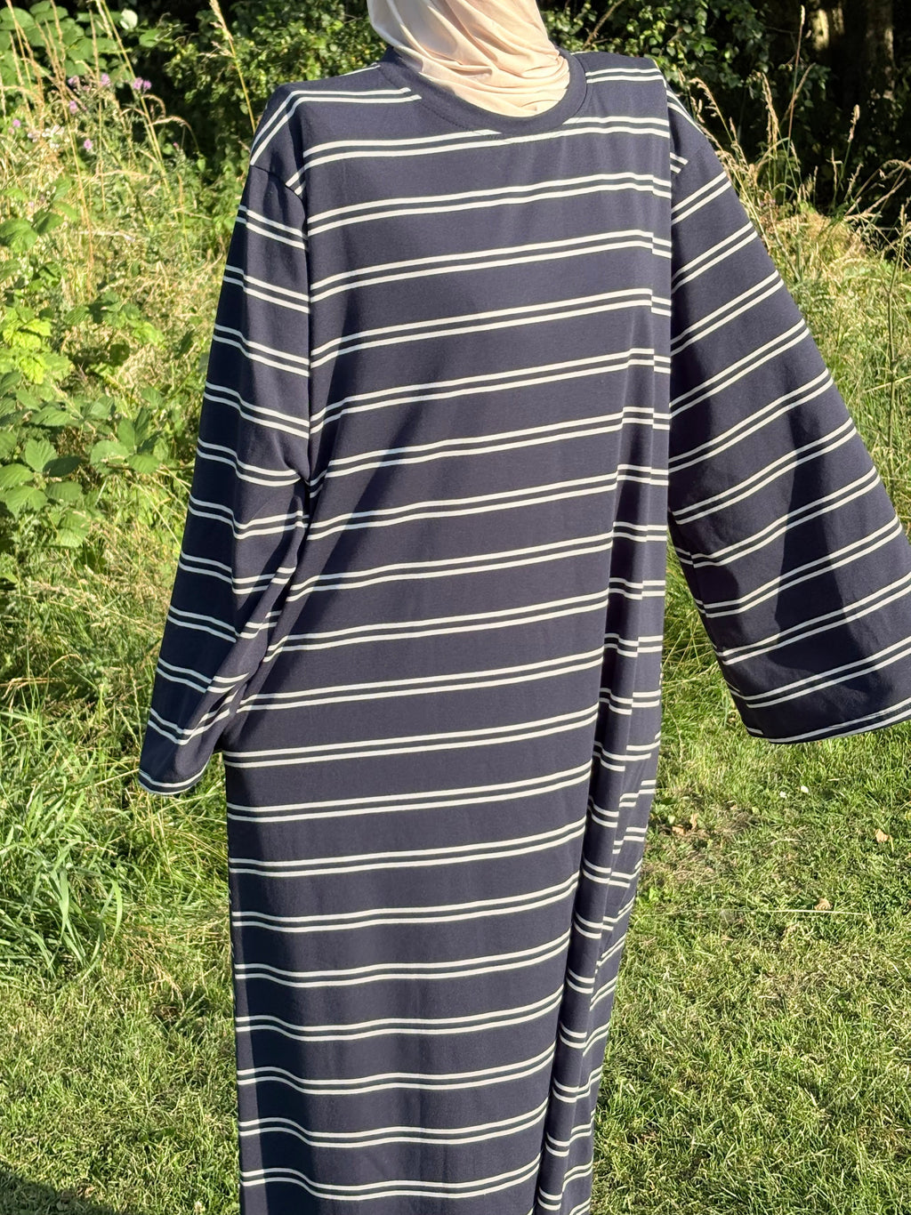 Striped Abaya Dress 95% Cotton Comfortable & Stylish Design for Everyday Wear with Pockets One Size Fits UK 8-18