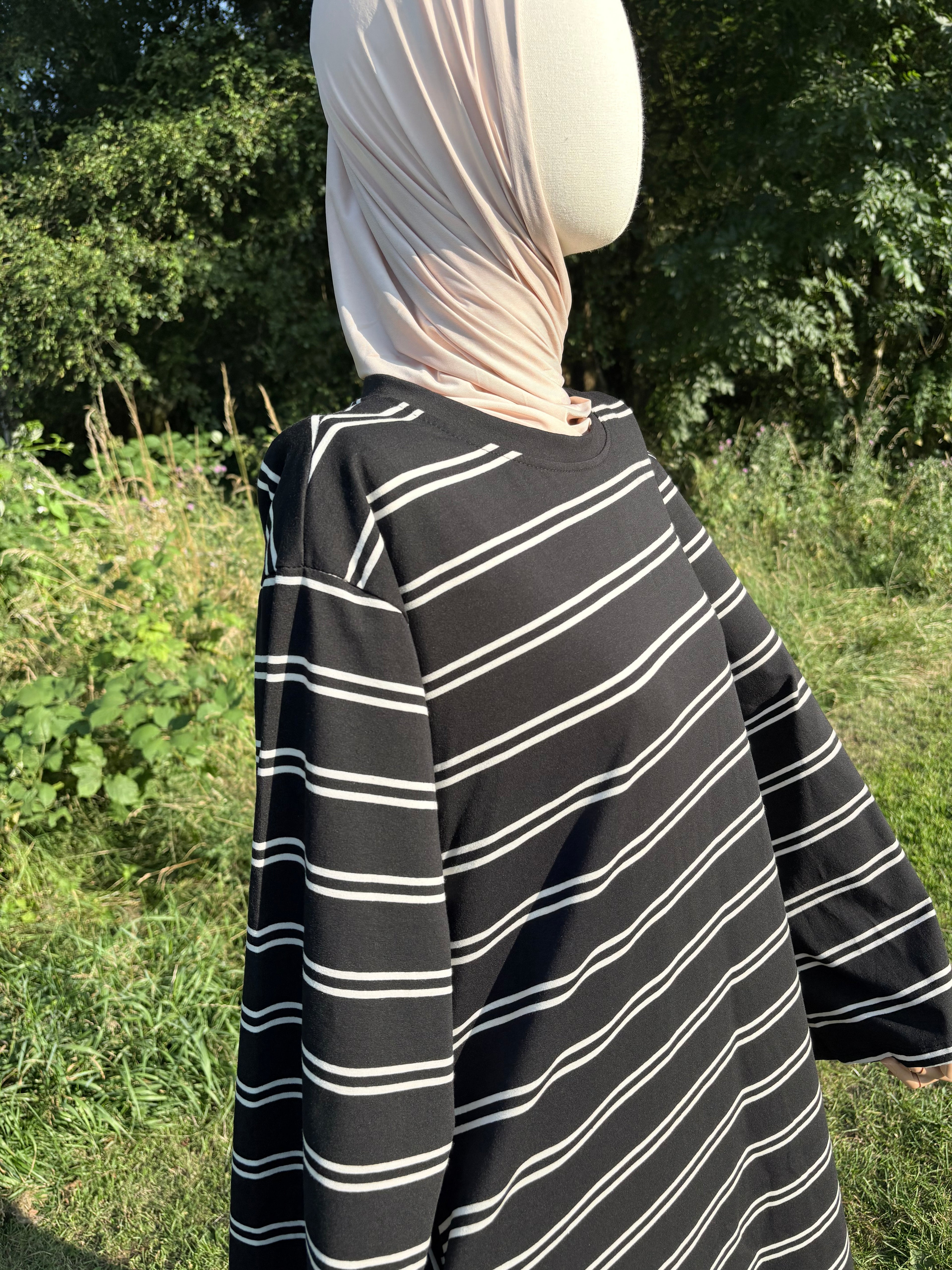 Striped Abaya Dress 95% Cotton Comfortable & Stylish Design for Everyday Wear with Pockets One Size Fits UK 8-18