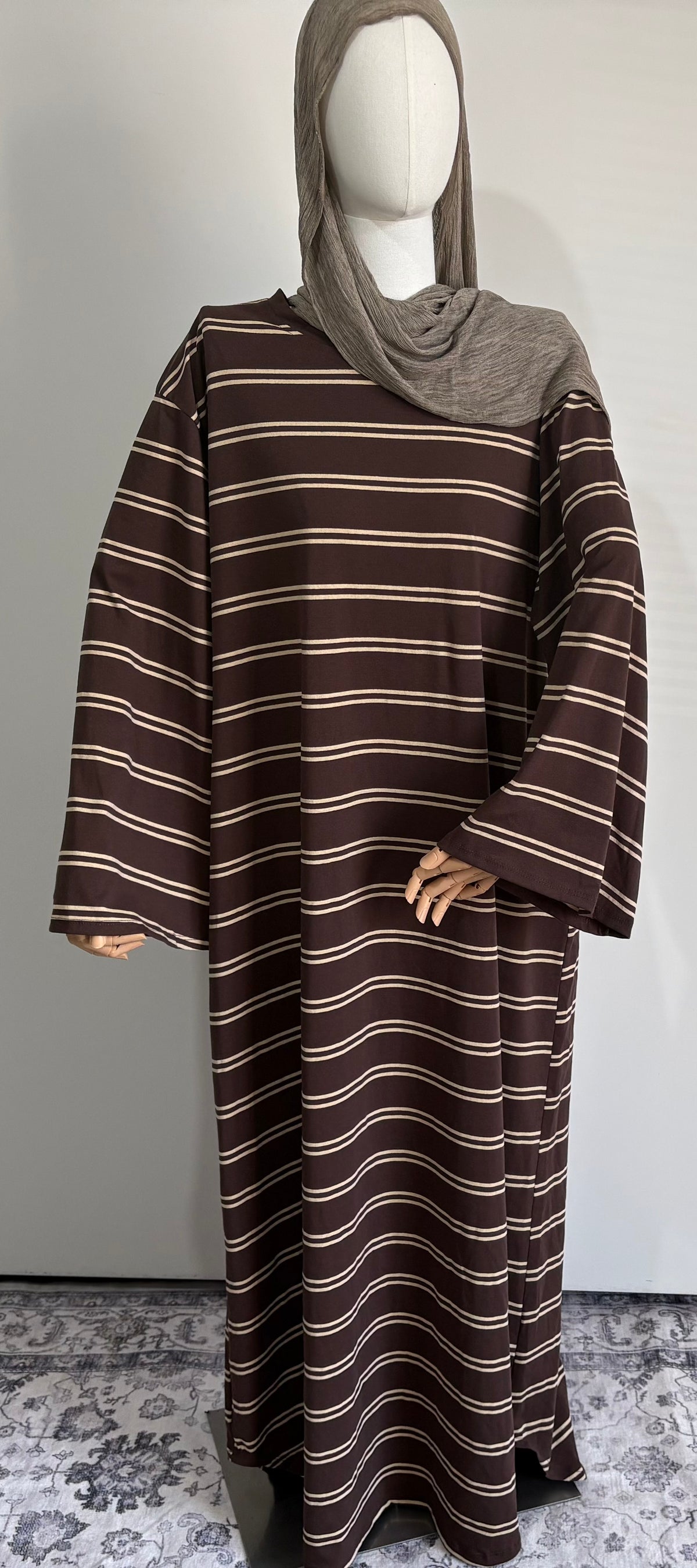 Striped Abaya Dress 95% Cotton Comfortable & Stylish Design for Everyday Wear with Pockets One Size Fits UK 8-18