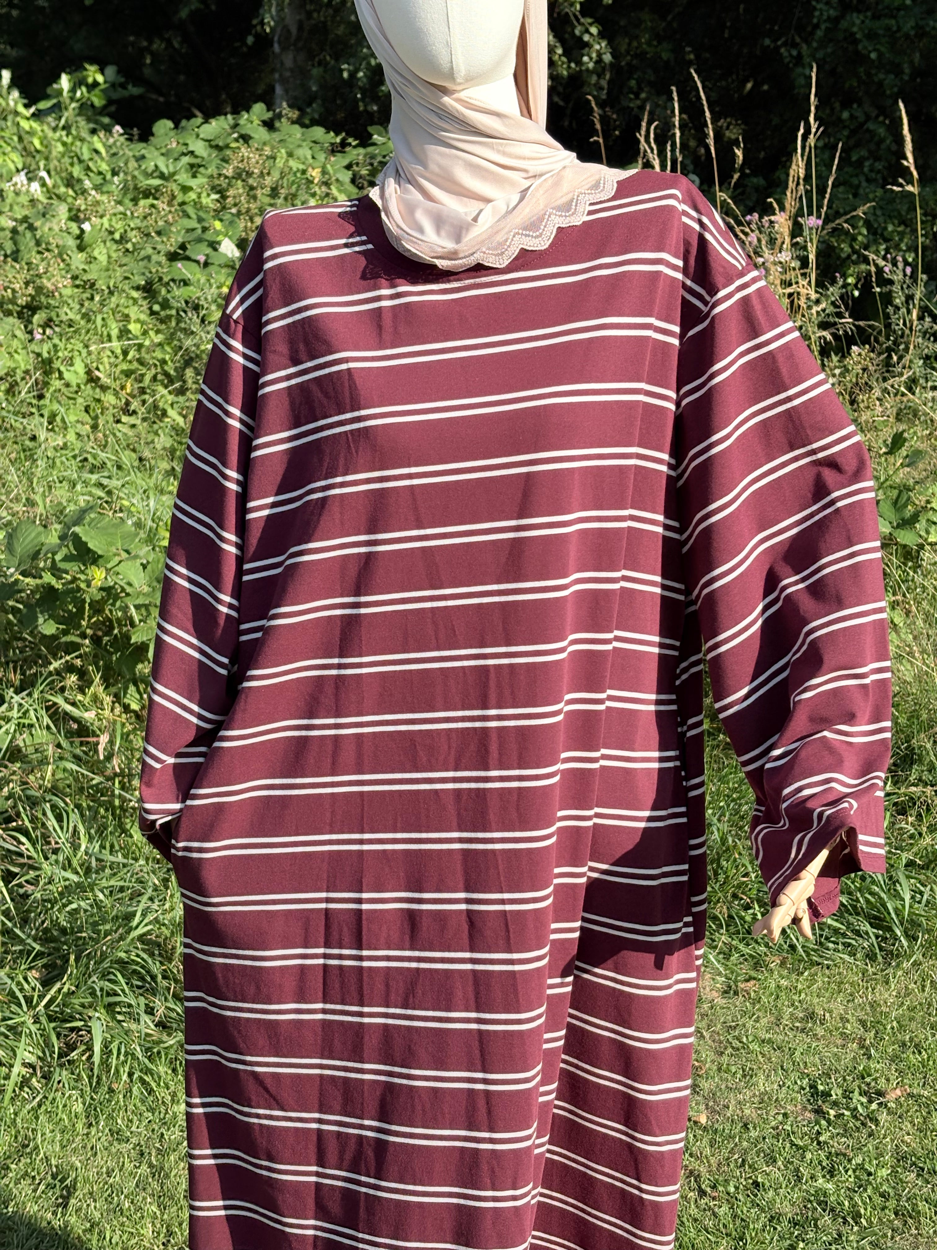 Striped Abaya Dress 95% Cotton Comfortable & Stylish Design for Everyday Wear with Pockets One Size Fits UK 8-18