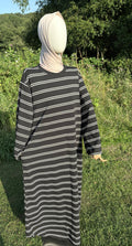 Striped Abaya Dress 95% Cotton Comfortable & Stylish Design for Everyday Wear with Pockets One Size Fits UK 8-18