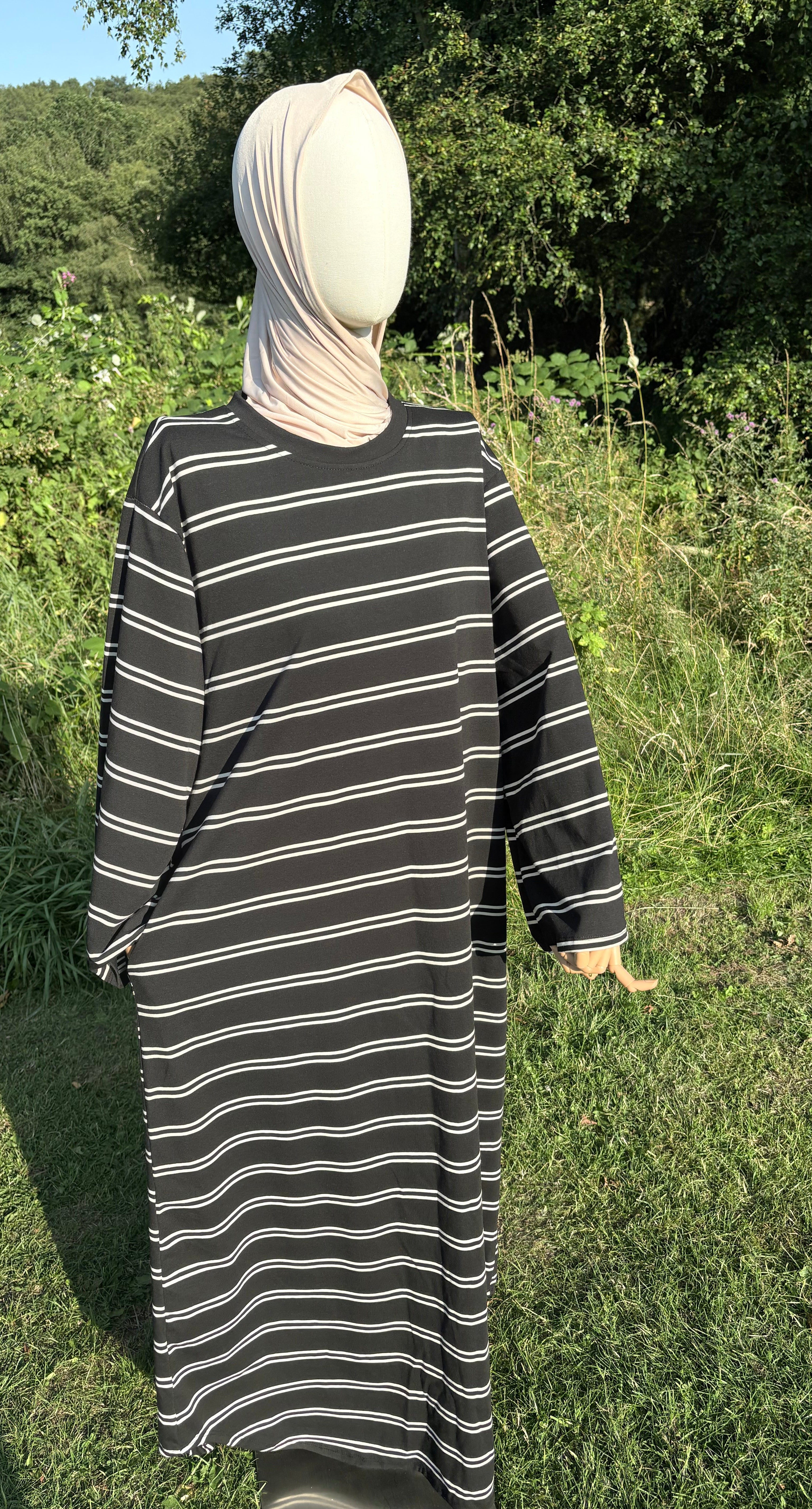 Striped Abaya Dress 95% Cotton Comfortable & Stylish Design for Everyday Wear with Pockets One Size Fits UK 8-18
