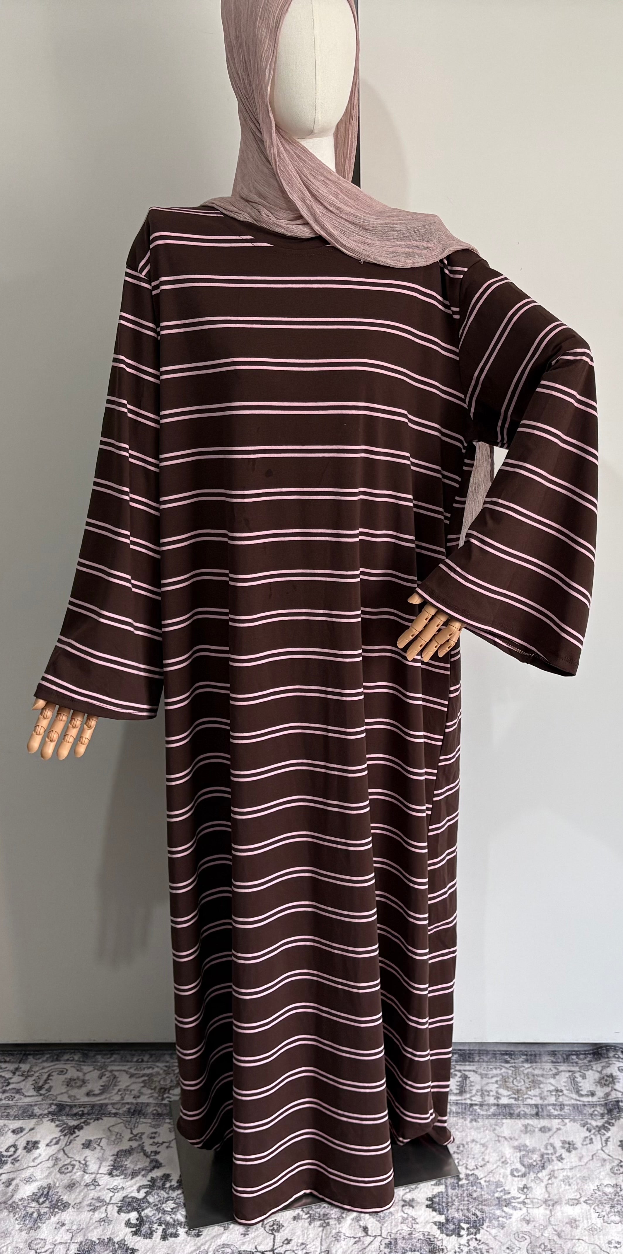 Striped Abaya Dress 95% Cotton Comfortable & Stylish Design for Everyday Wear with Pockets One Size Fits UK 8-18
