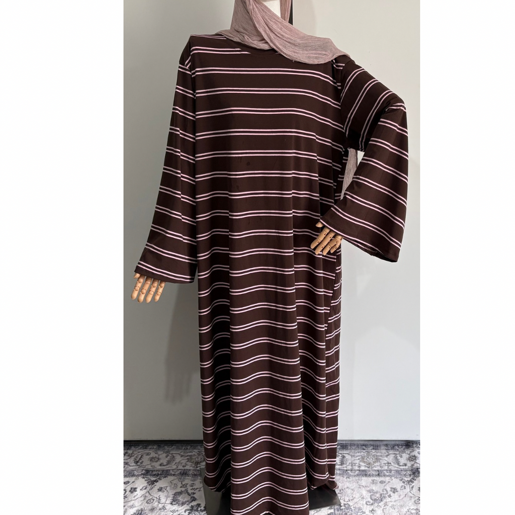 Striped Abaya Dress 95% Cotton Comfortable & Stylish Design for Everyday Wear with Pockets One Size Fits UK 8-18