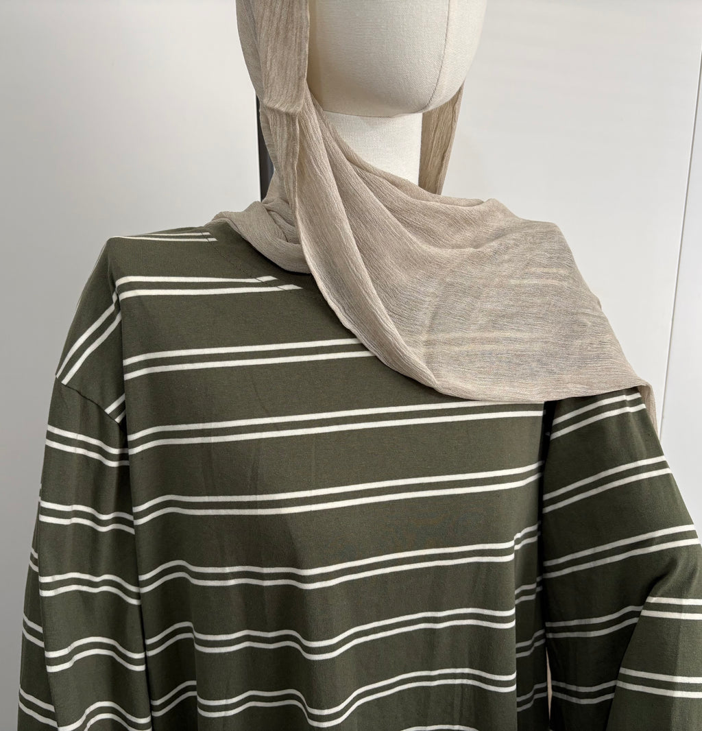 Striped Abaya Dress 95% Cotton Comfortable & Stylish Design for Everyday Wear with Pockets One Size Fits UK 8-18